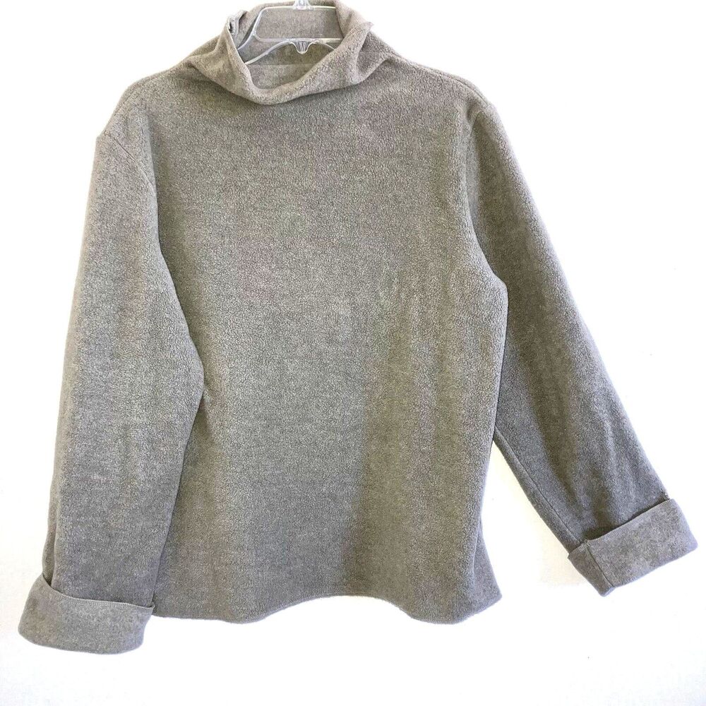 DKNY CLASSIC sz L Khaki Beige Neutral Cozy Comfy Relaxed Fit Warm Up Top Cotton